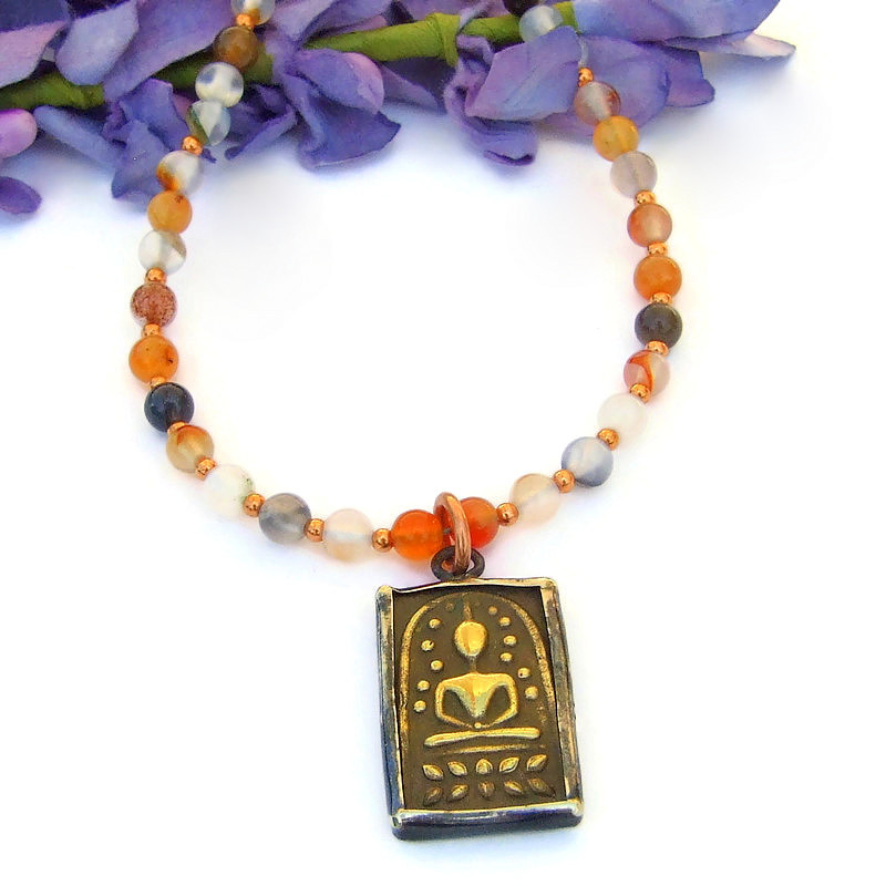 Gautama Buddha Necklace, Dendritic Agate Copper Handmade Yoga Jewelry